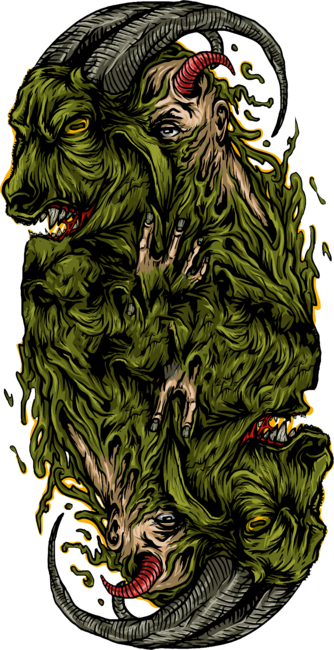 Green Creepy Devil Goat Tattoo by Illustronii
