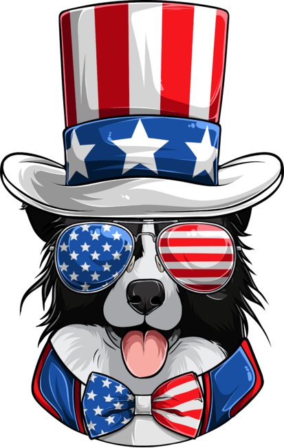 4th Of July Black &amp; White Border Collie Dog USA Flag Hat
