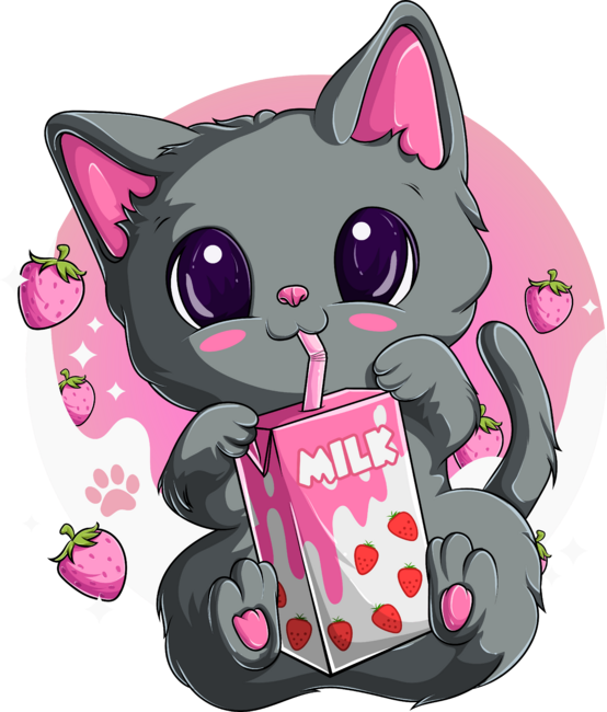Strawberry Milk Kawaii Cute Cat Maneki Neko