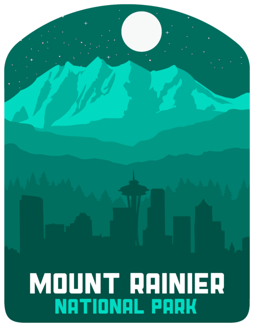Vintage Mount Rainier National Park Retro Seattle Washington Sky