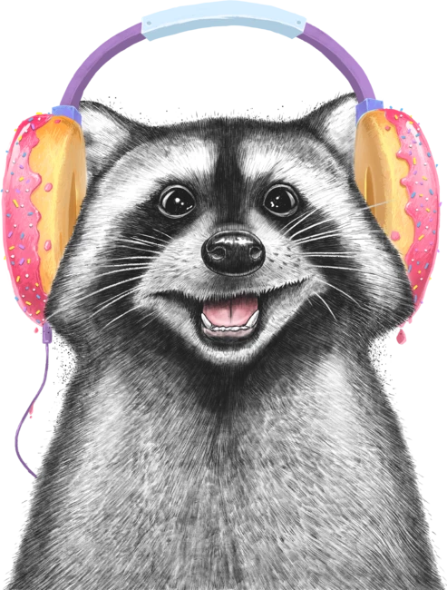 Raccoon with headphones