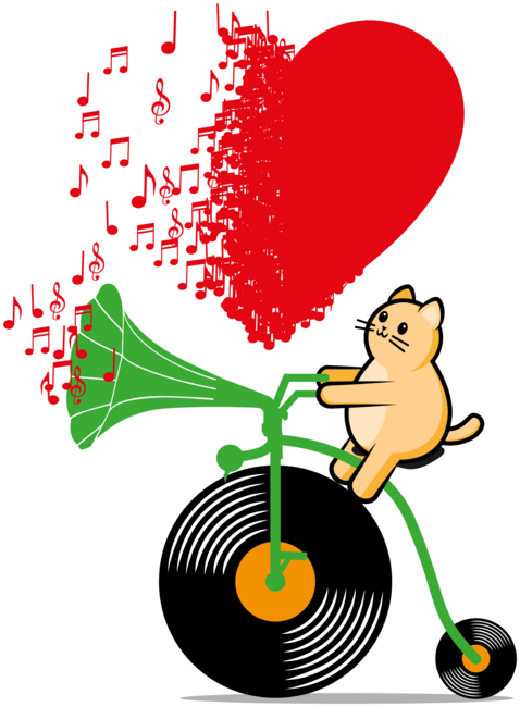 Orange cat and romantic music with gramophone