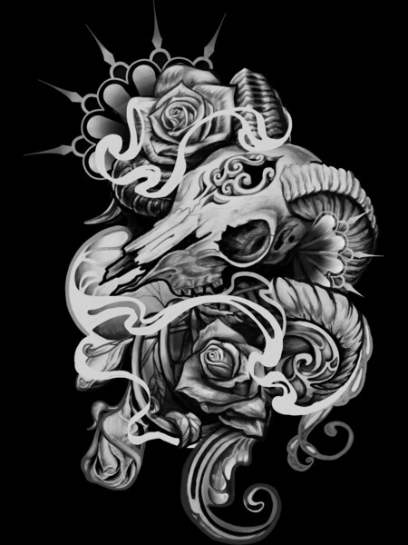 Smokey roses and skull