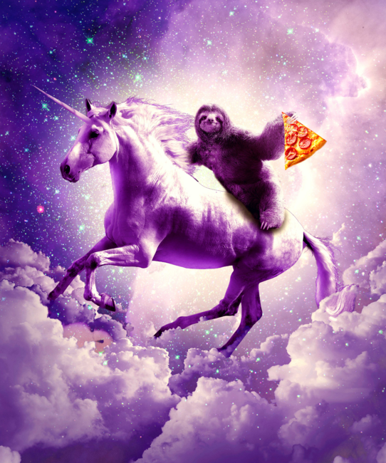 Space Sloth Riding On Flying Unicorn With Pizza