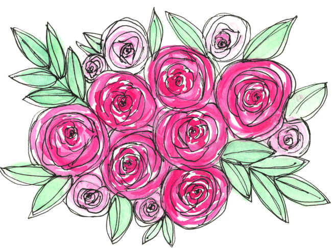 Watercolor Pink Rose Bouquet