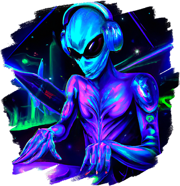 Alien DJ Record Music Cool Aliens by ShirtPhrase