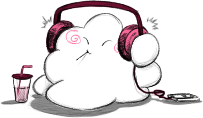 Wanda the happy cloud listens to music