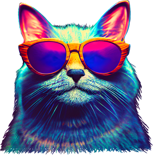 Cat Wearing  Colorful Sunglasses - Colorful cat with sunglasses by Designbyhy