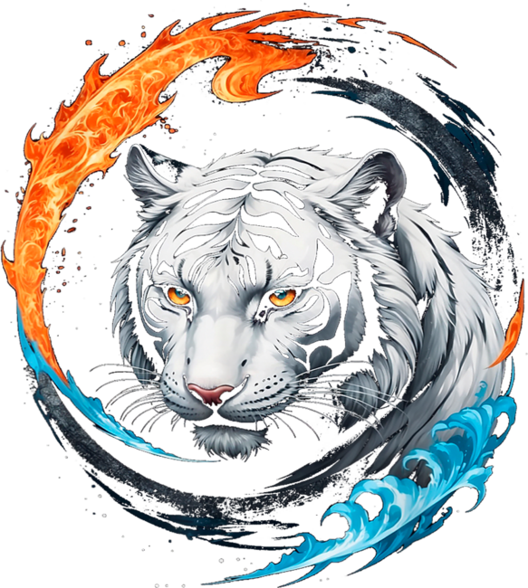 White Tiger Ying Yang T-Shirt by Astrixs2