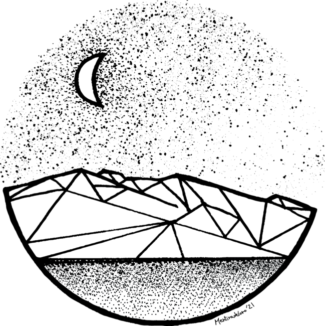 Geometric mountain, moon and stars tattoo design