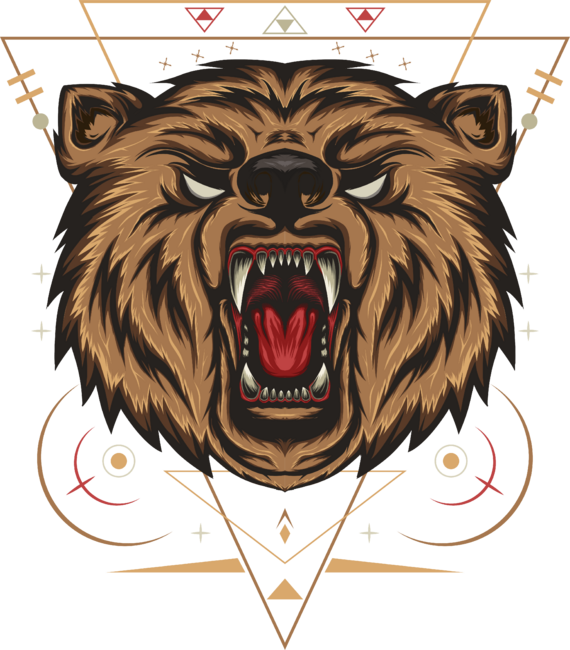 angry bear with sacred geometry background