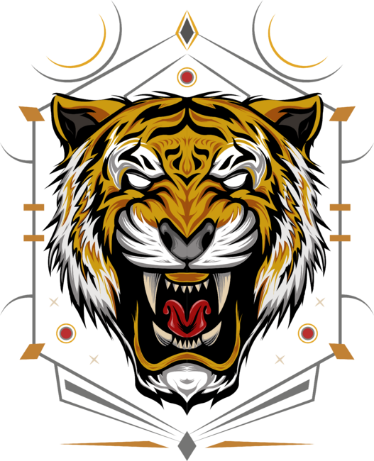 angry tiger with ornament background