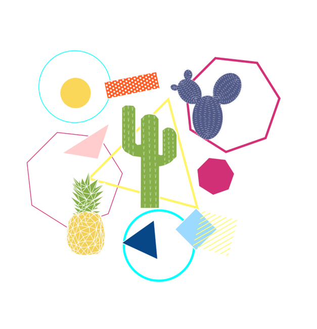 Modern cactus geometric Memphis inspired pattern