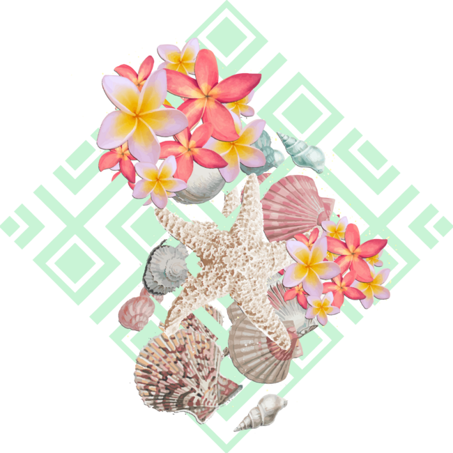 Modern tropical flowers seashells geometric design