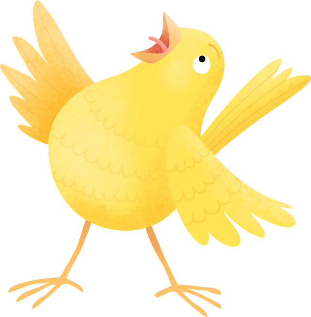 Cute singing yellow canary bird cartoon illustration by thefrogfactory