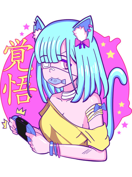 Pastel goth Menhera kei kawaii gamer Anime Neko Girl by Otaizart