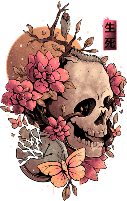 Time of the Death - Skull Flowers Gift by EduEly