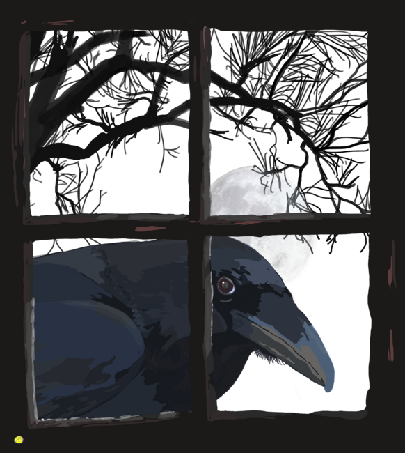 The Raven looking at you through the Window.