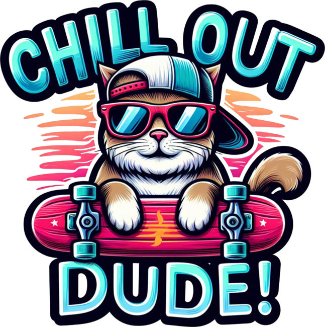 Chill Out Dude Skater Cat by AtlasNasStore