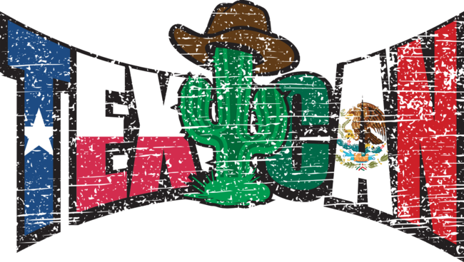 Texican Distressed Texas and Mexico Flag Letters Cactus