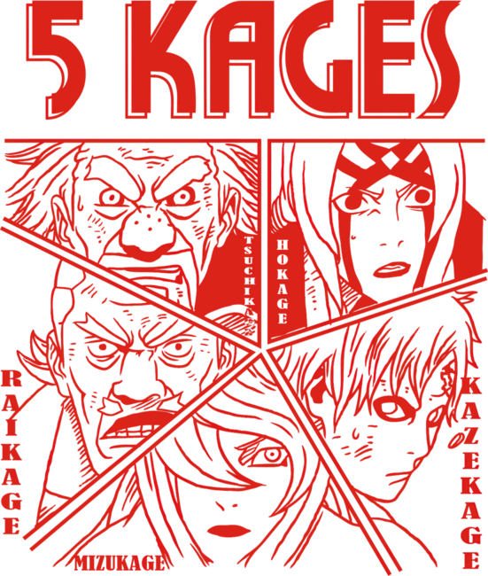 Five Kage Naruto Hokage Kazekage  Mizukage Raikage Tsuchikage by Rondes