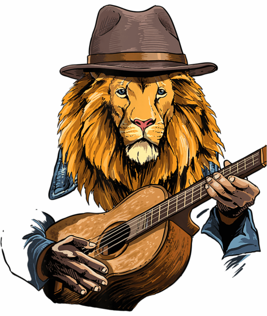 Lion Playing Acoustic Guitar Wild Lion Lover Guitar Player