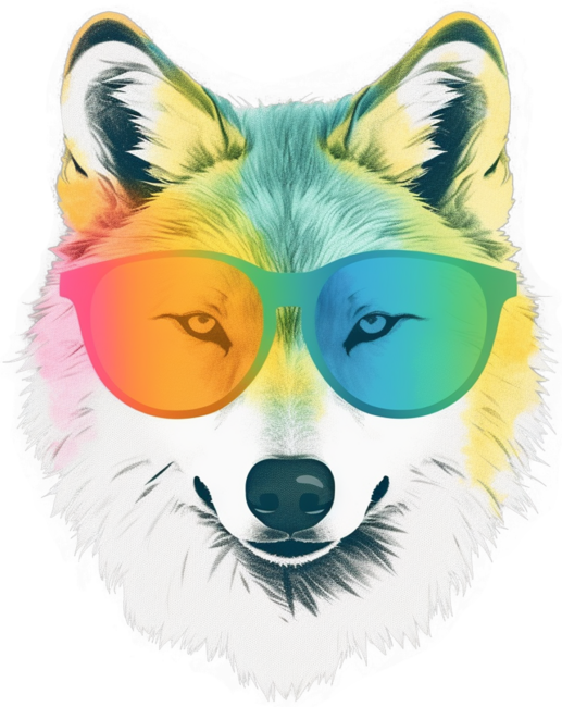 White Wolf in Rainbow Sunglass Frame, Wolves Graphic by VintageStores