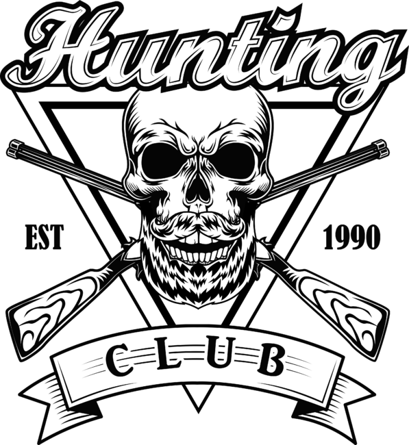 Hunting club logo. skull with rifles. Old school inspired.