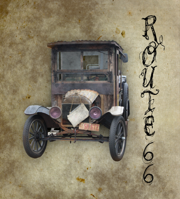 Antique Car Old Route 66 and Map by ButterflyInTheAttic