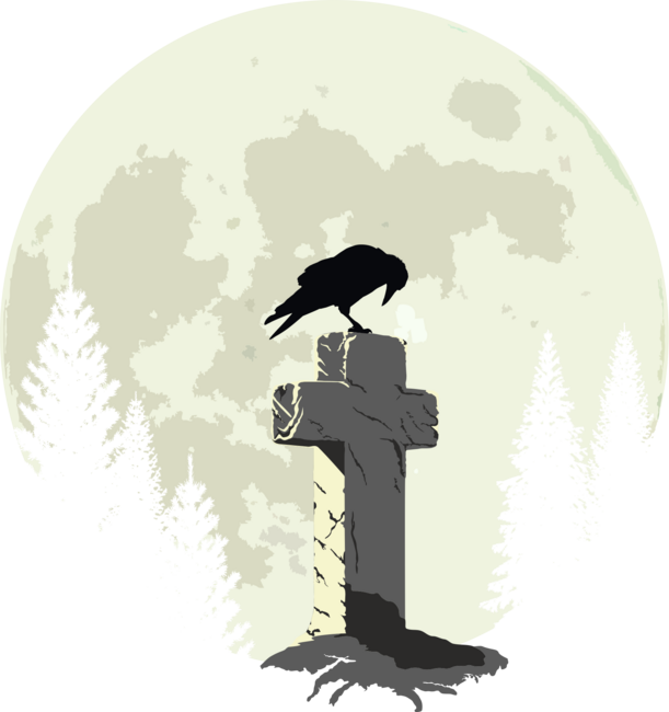 Crow on a cross in the moonlight