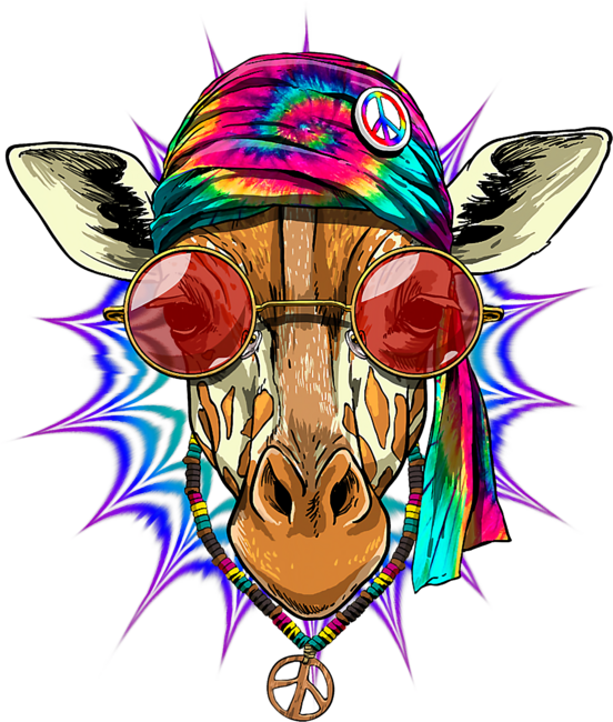 Hippie Giraffe Tie Dye Peace Sign   T-Shirt by MAYXUC