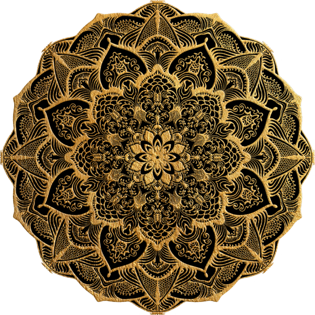 golden textured mandala on black background