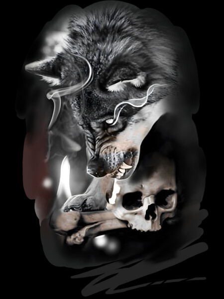 Wolf With Skull