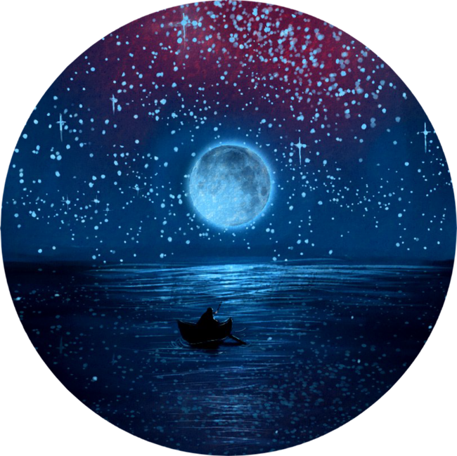 Moon, ocean and boat