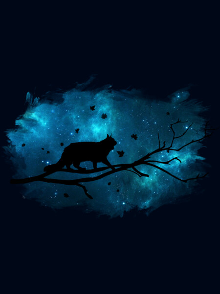 Cat silhouette and galaxy sky (green) - Cats lover - Animals lov