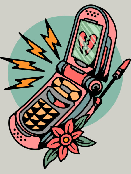 Old school phone with flower and lights, colorful
