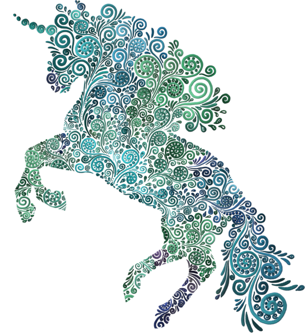 Psychedelic Unicorn in Blue and Green