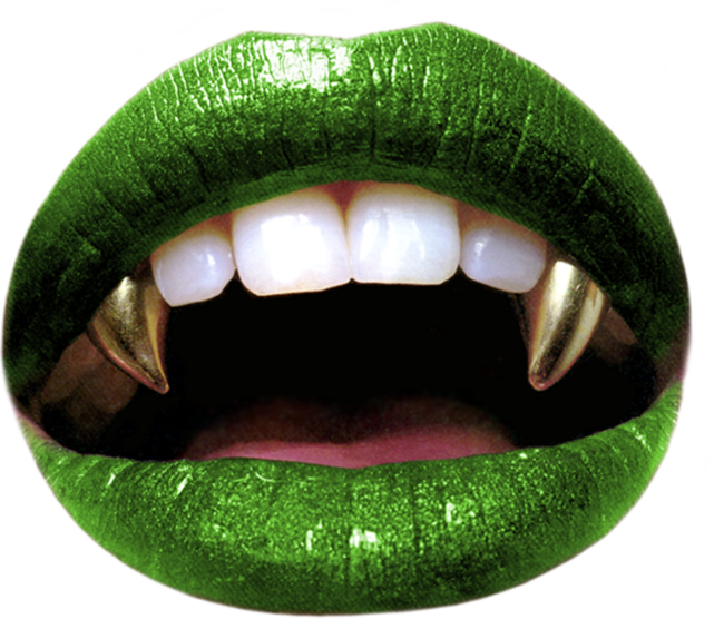 Green lips gold fangs