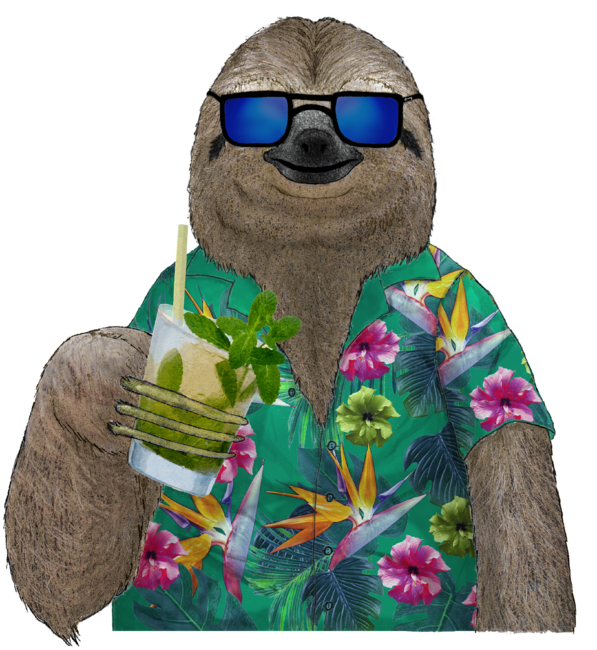Sloth on summer holidays drinking a mojito