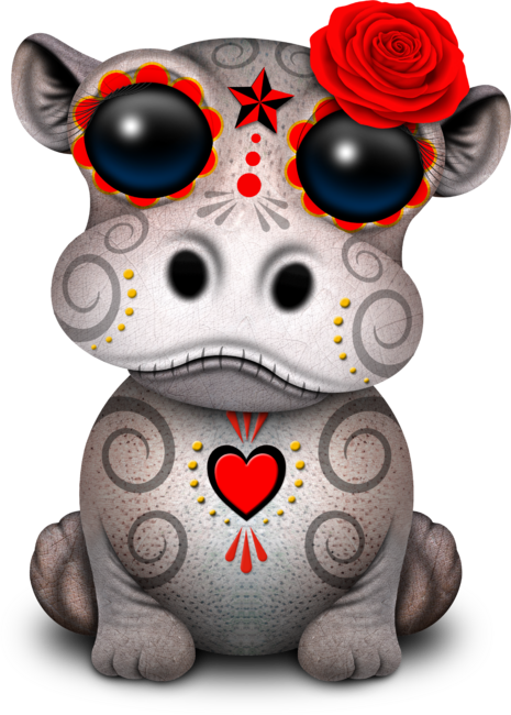 Red Day of the Dead Baby Hippo by jeffbartels