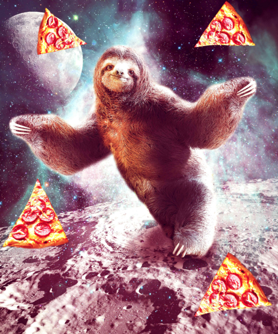Funny Space Sloth With Pizza