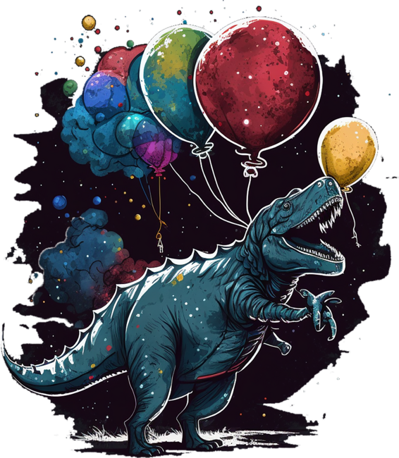 dinosaur fly with balloons