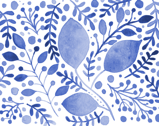 Blue watercolor leaves
