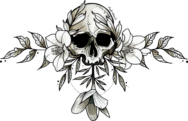 Skull and flowers tattoo design
