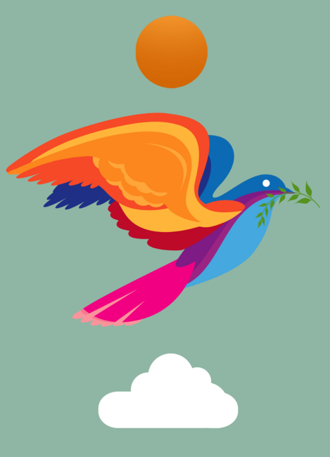 Colorful Peace Dove in Flight