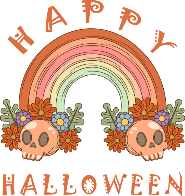 Spooky Rainbow Skulls &amp; Autumn Flowers by PlayfulMuseCo