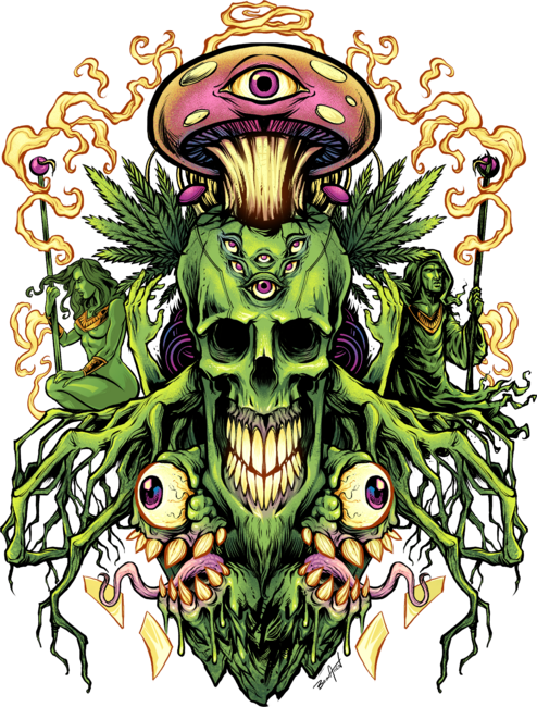 Marijuana Skull and Mushrooms