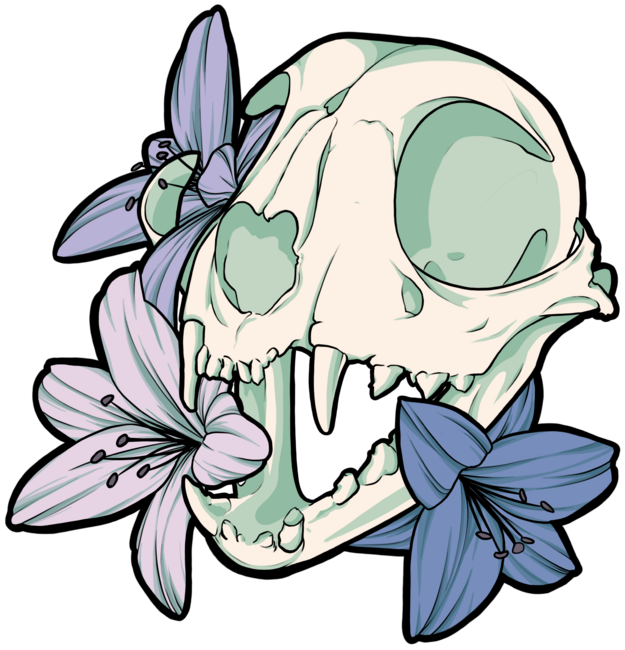 Cat Skull and Lily by Ixudel