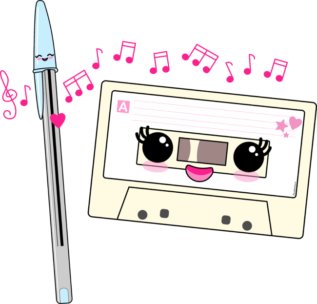 Cute pen and cassette lovers by Pendientera