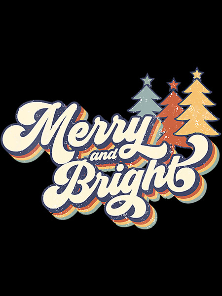 Merry And Bright Retro Merry Christmas Vintage Xmas Tree by Henlenn